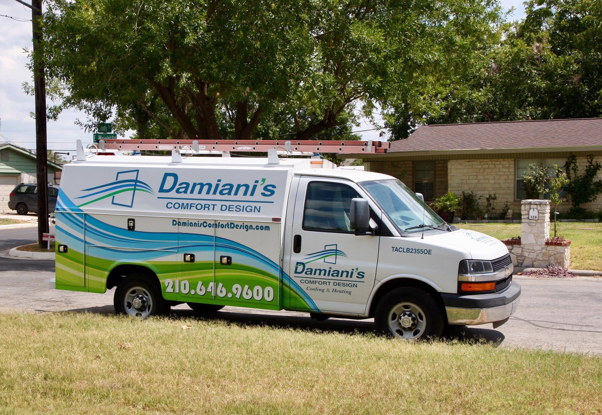 Damiani HVAC Van outside of a home in Garden Ridge, TX